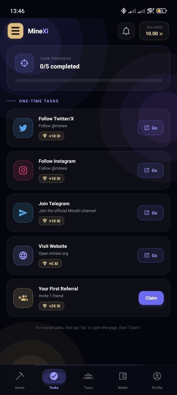 MineXi — Tasks
